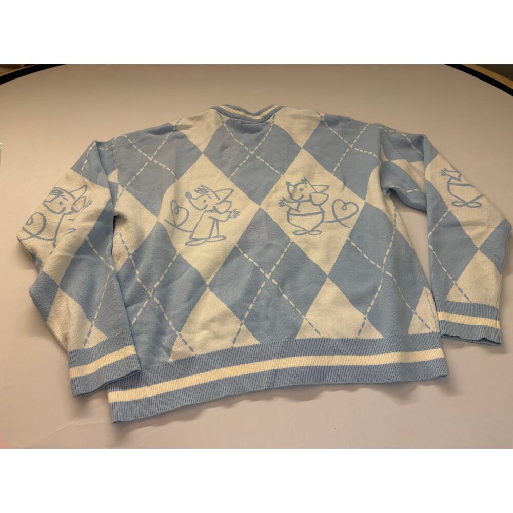 Her Universe Disney Cinderella Jaq Gus Argyle Knit Cardigan Sweater Light Blue - Picture 3 of 9